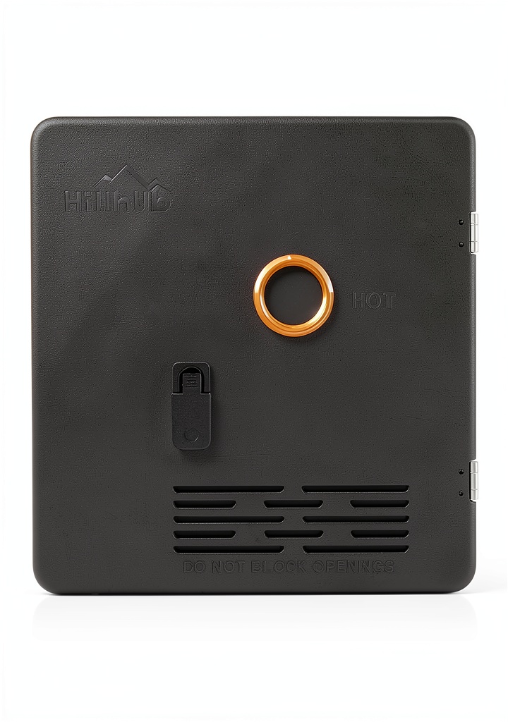 Hillhub RV water heater door installed on a tank